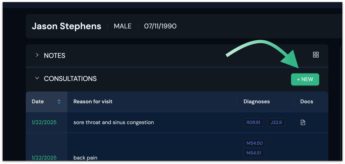 New consultation button